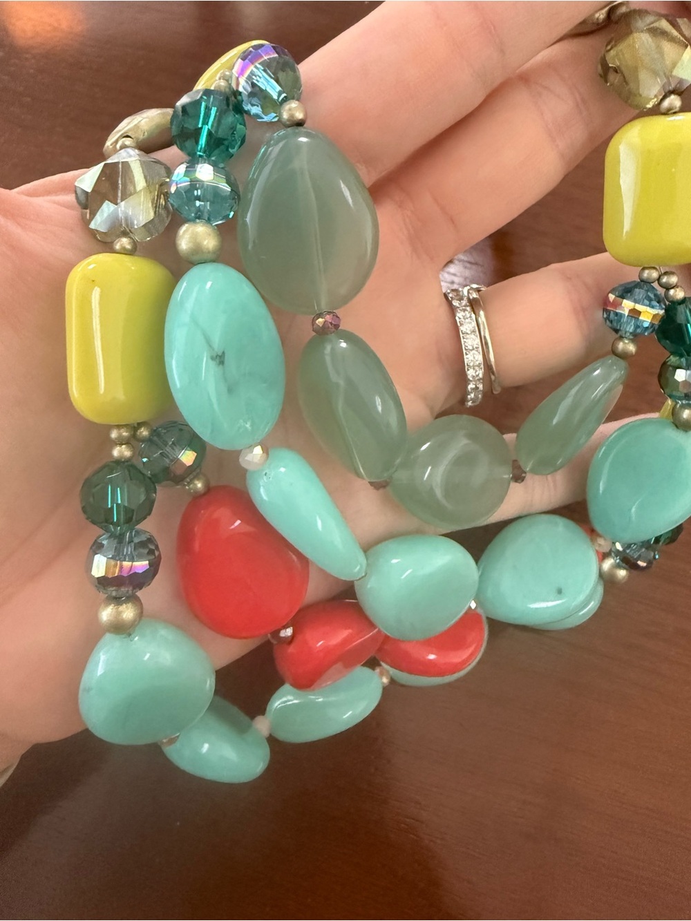 Boutique Multi-Color Statement Beaded Necklace - Turquoise, Coral & Yellow - Picture 2 of 4